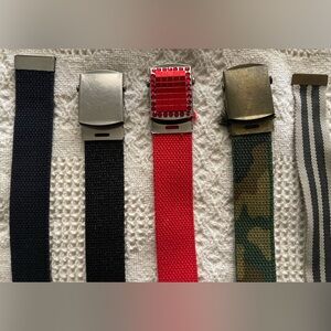 *5 Military Style Strap Belts, Black, Red, Camo & Striped. Pair w/Dickies!